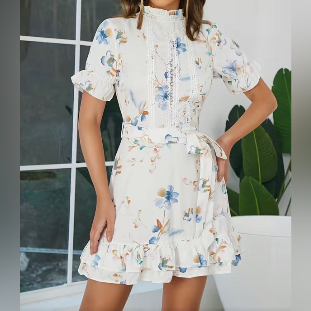 Floral Tie Waist Dress: Elegant Ruffle Mini, Women's Fashion